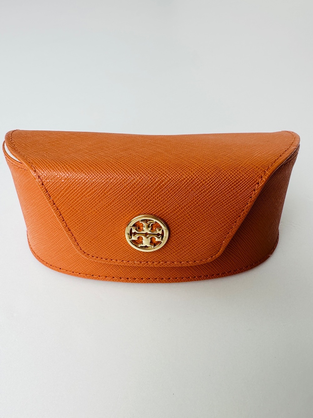 Tory Burch Orange Leather Sunglasses Case with Gold Logo Emblem